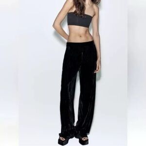 NWOT ZARA Women’s Velvet Wide Leg Flare Straight Trousers‎ Pants 7990/947/800 XS